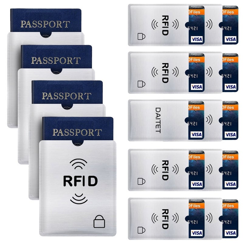DAITET RFID Blocking Sleeves, Set of 10 Credit Card Holders & 4 Passport Protectors for Men & Women and Wallet Trifold Leather Bifold Wallet - Image 1